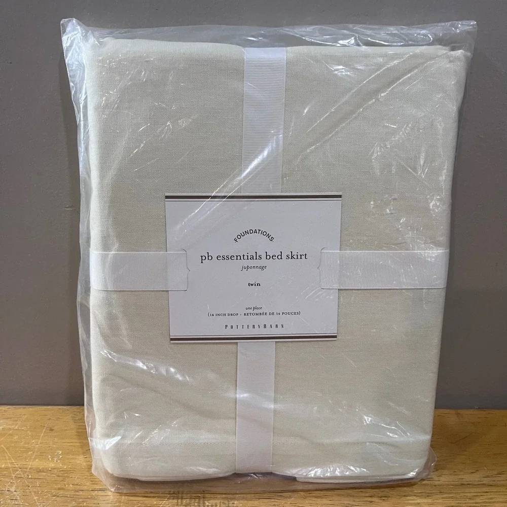 Pottery Barn Foundations PB Essentials Twin Bed Skirt Ivory Linen Blend 14